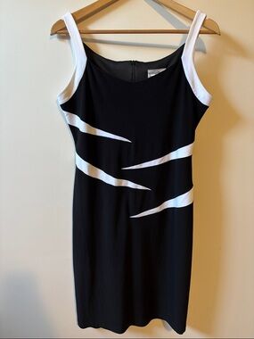 Joseph Ribkoff Black Dress with White Accent Stripes